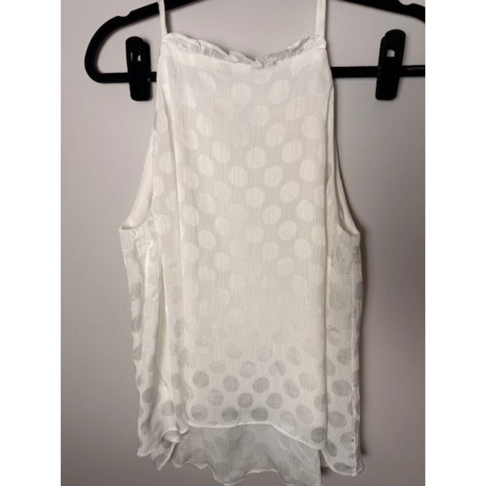 EST.1946 White Polka Dot Blouse Women Sleeveless Sheer Chic